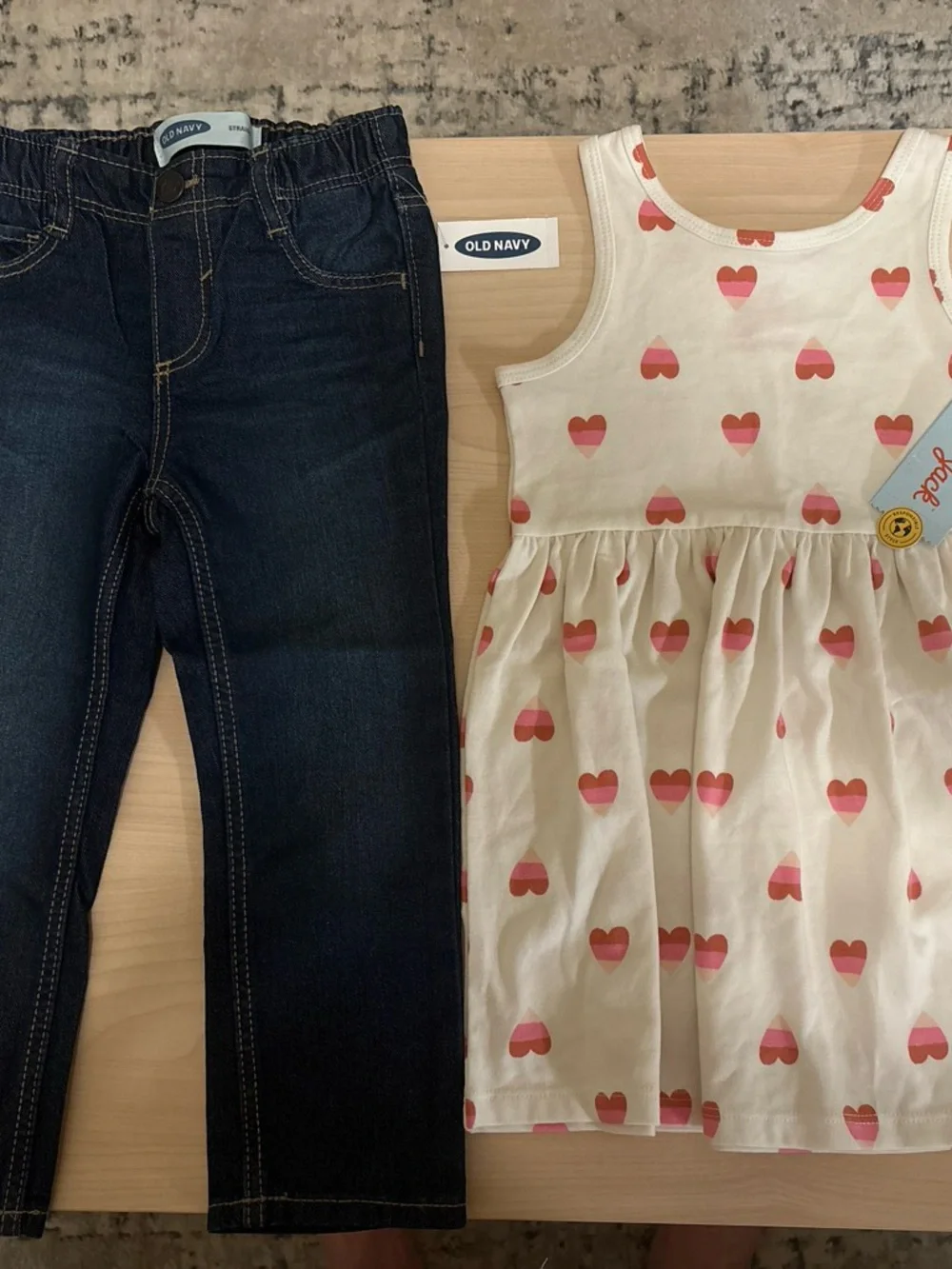 Girls Clothing Lot Size 3T Old Navy Pull on Jeans Dress With Pink Hearts New